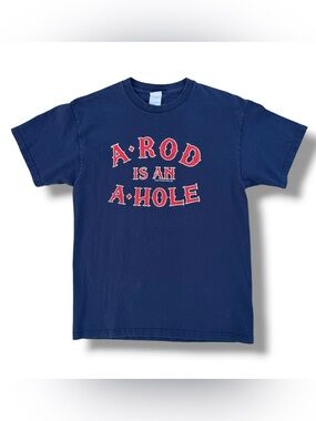 Vintage Y2K Yankee Hater A-Rod A-Hole T Shirt Navy Blue Size Large Red Sox MLB